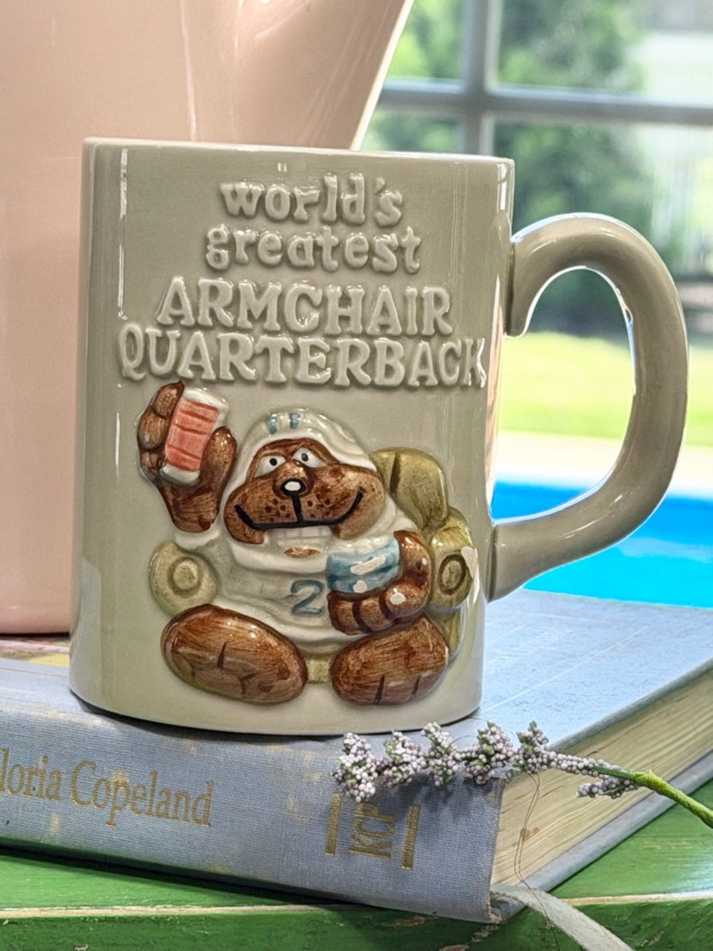 Vintage 80’s Armchair Quarterback Japan Mug. 3D | Humorous | Dad Joke 4” Cartoon